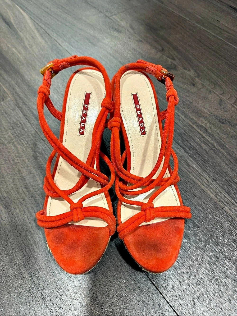 PRADA Suede Wedge Sandals in Orange US 7.5